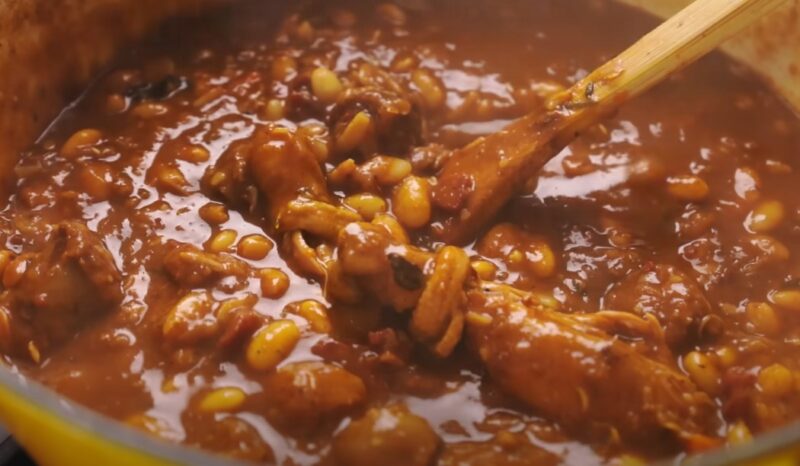A rich, comforting cassoulet simmers in a large pot