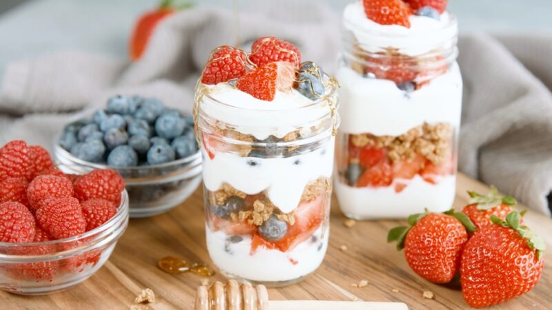 Greek Yogurt Bowl With Honey, Walnuts, And Berries